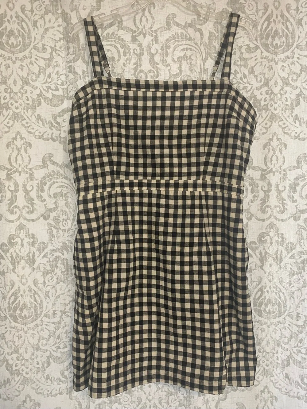Abercrombie & Fitch Square Neck Pocket Gingham Preppy Mini Dress Black White XL